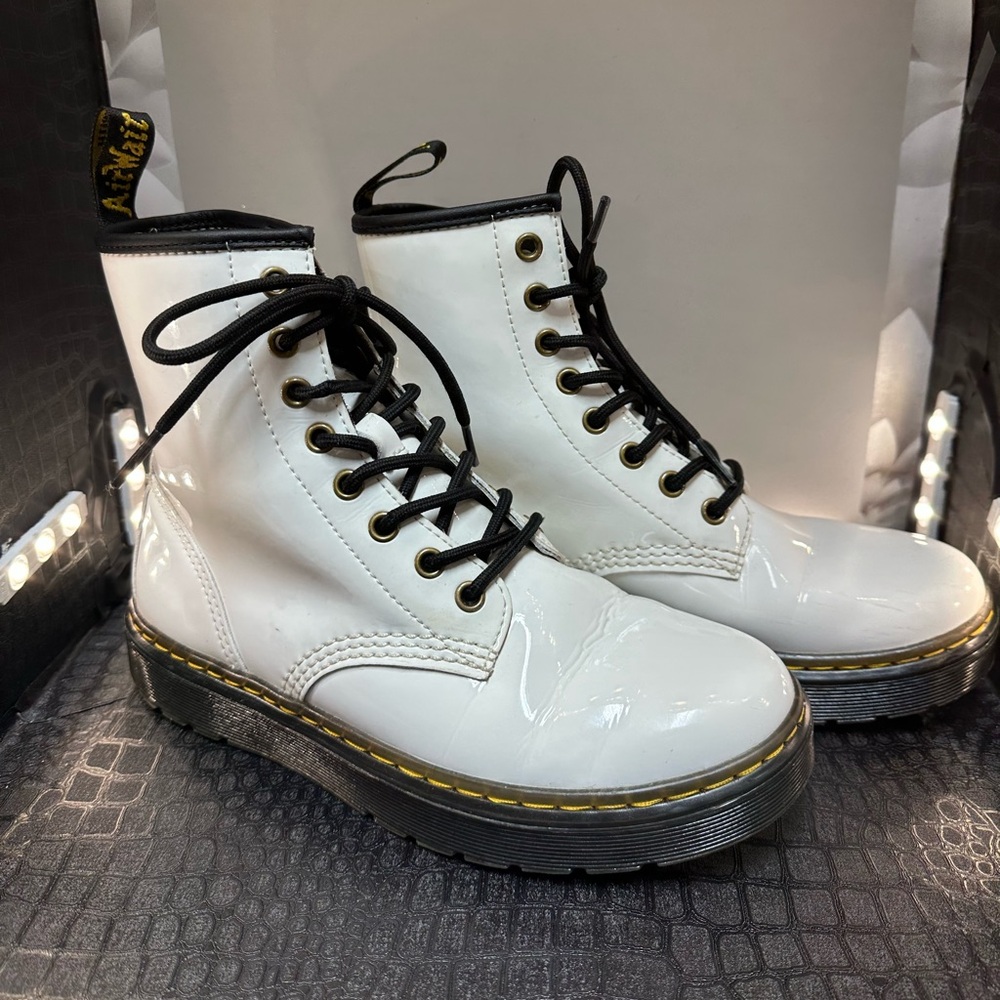 Dr Martens Zavala White Leather 8 eye Combat Boots